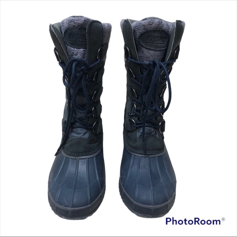 Khombu lace up insulated blue gray winter/rain boots